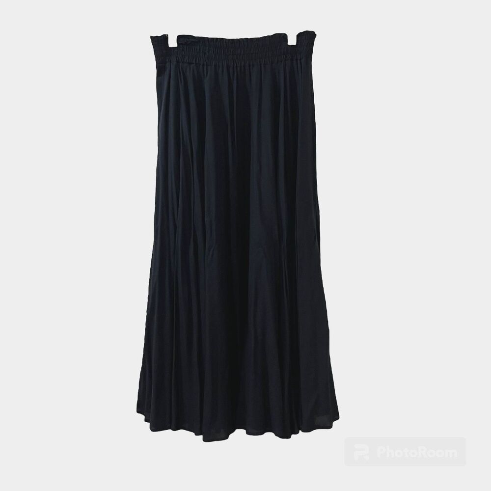 Vintage Cygne Design Dianne B Black Rayon Elastic Waist Midi Skirt Small
